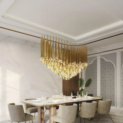 Modern Floating Long Gold Pendant Celing Chandelier for Living Room/High-ceiling