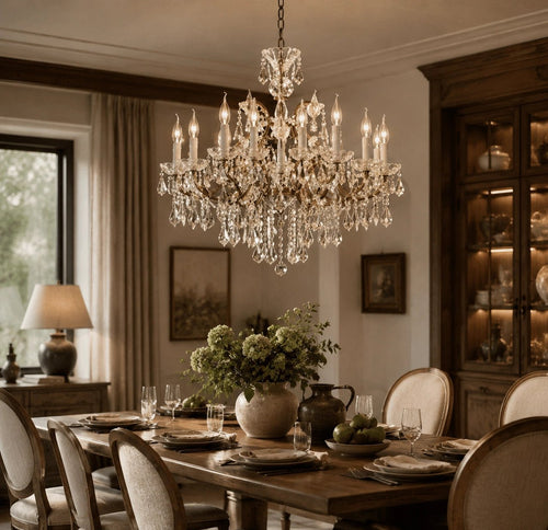 19th C. Rococo Iron & Crystal Round Chandelier 18", 28", 33", 40", 60", 101" - Cyran Lamps