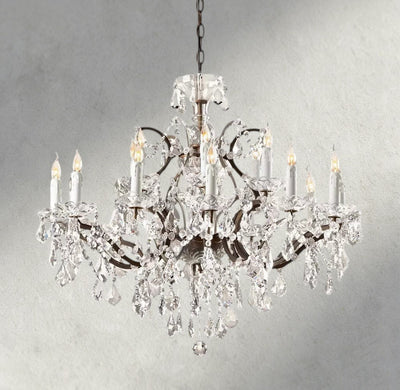 19th C. Rococo Iron & Crystal Round Chandelier 18", 28", 33", 40", 60", 101" - Cyran Lamps