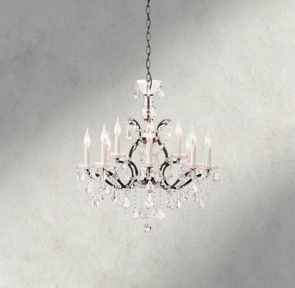19th C. Rococo Iron & Crystal Round Chandelier 18", 28", 33", 40", 60", 101" - Cyran Lamps