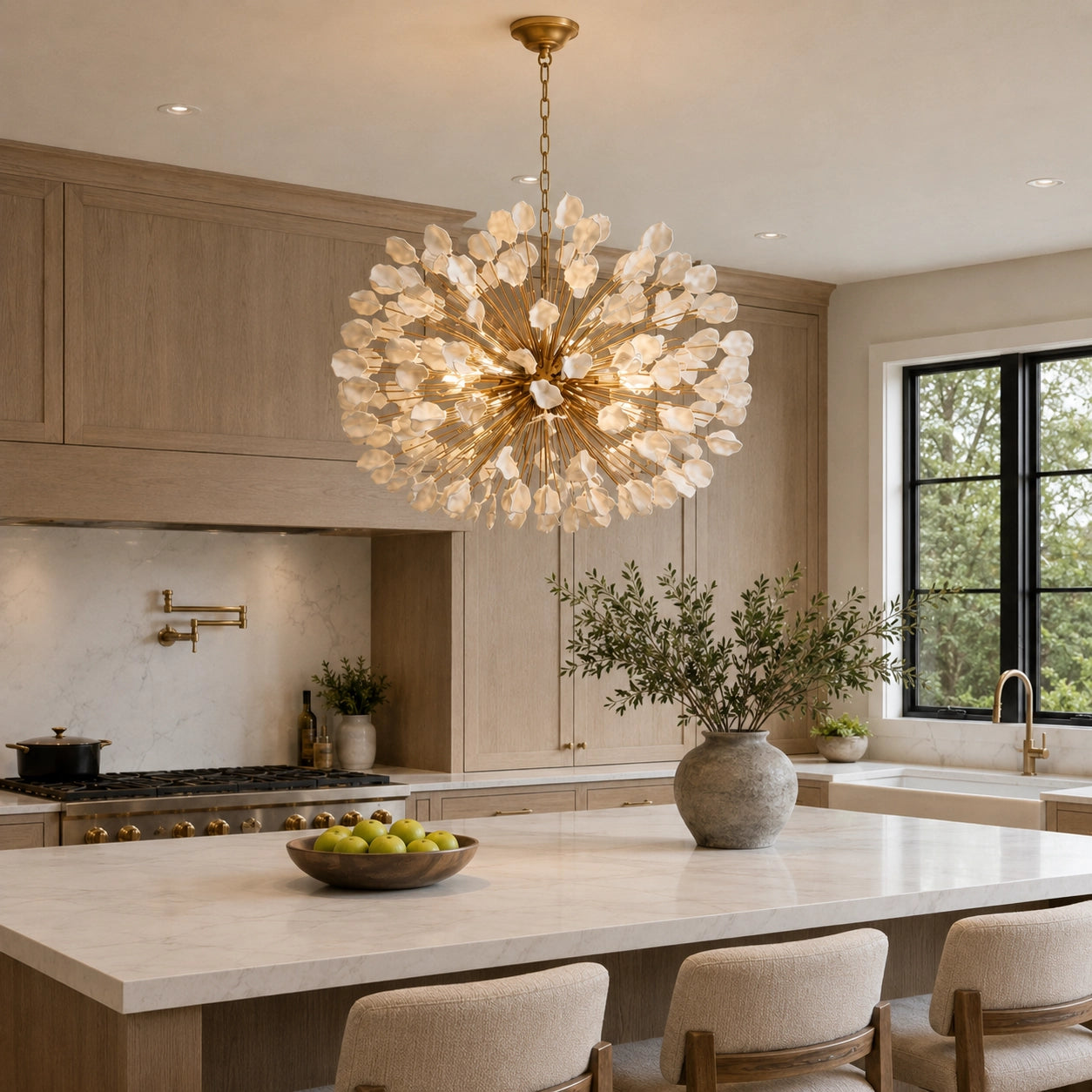Lunaria Ceramic Leaves Chandelier 42''D