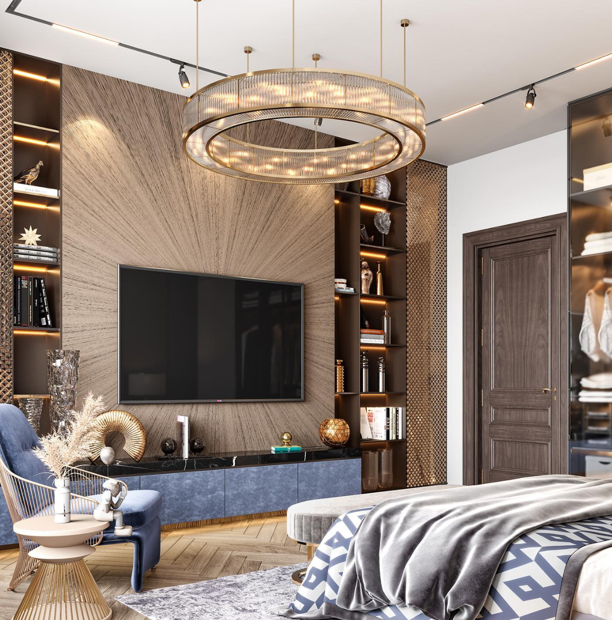 Modern Round Drum Dimmable Chandelier for Living Room/Bedroom
