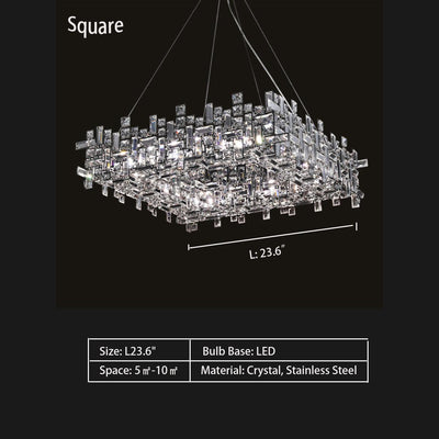 Extra Large Art Irregular Block Collection Crystal Pendant Chandelier Suit for Living Dining Room
