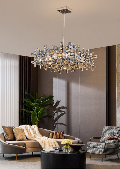 Extra Large Art Irregular Block Collection Crystal Pendant Chandelier Suit for Living Dining Room
