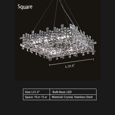 Extra Large Art Irregular Block Collection Crystal Pendant Chandelier Suit for Living Dining Room