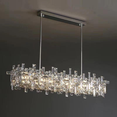 Extra Large Art Irregular Block Collection Crystal Pendant Chandelier Suit for Living Dining Room