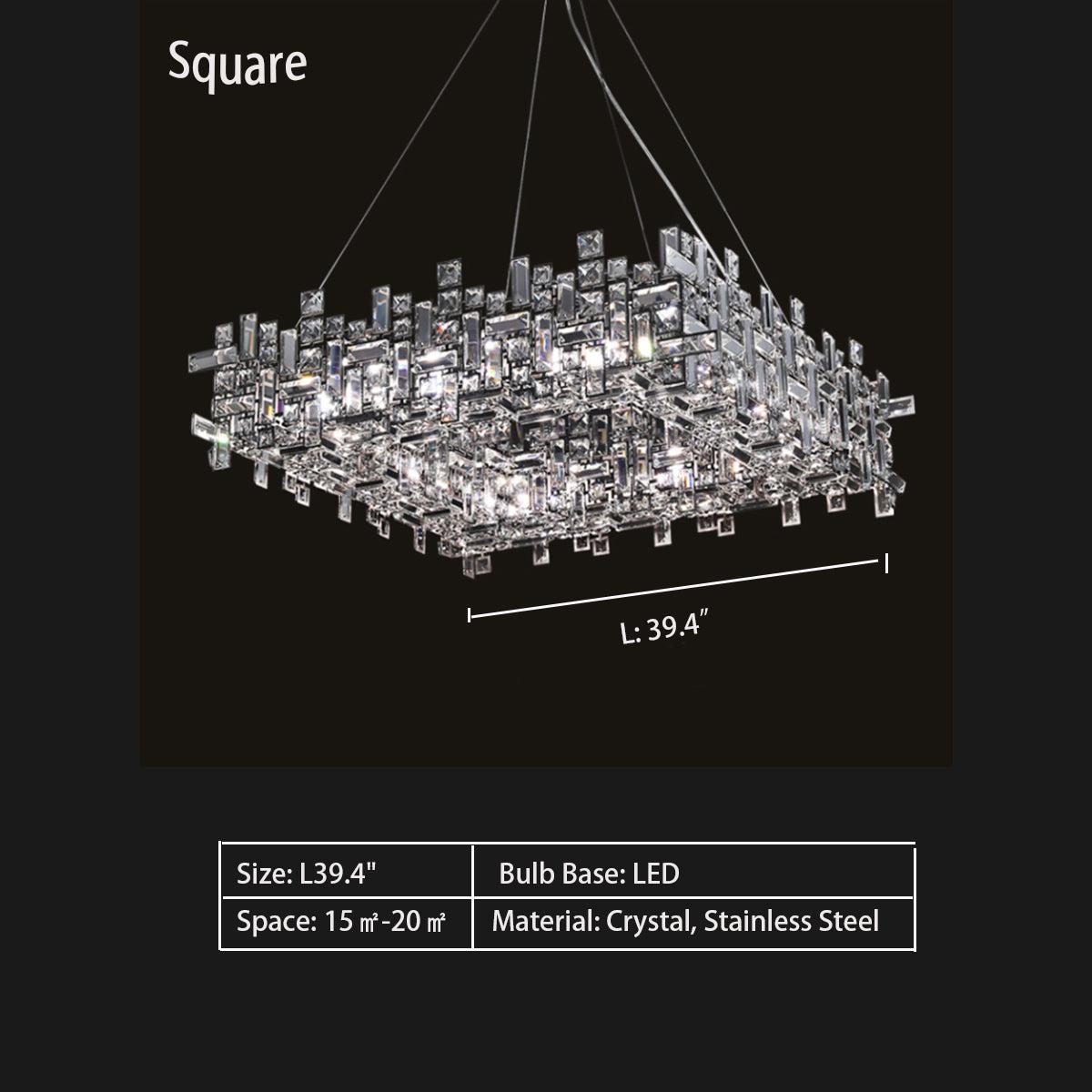 Extra Large Art Irregular Block Collection Crystal Pendant Chandelier Suit for Living Dining Room