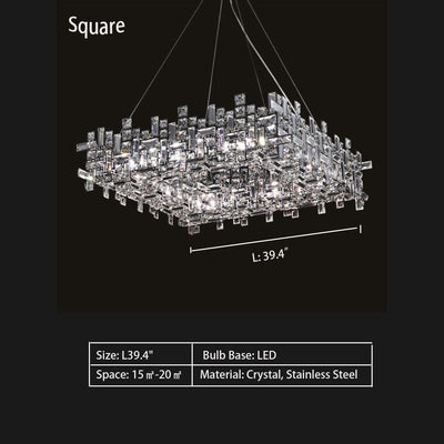 Extra Large Art Irregular Block Collection Crystal Pendant Chandelier Suit for Living Dining Room