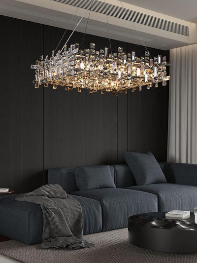 Extra Large Art Irregular Block Collection Crystal Pendant Chandelier Suit for Living Dining Room