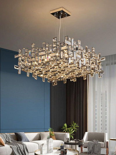 Extra Large Art Irregular Block Collection Crystal Pendant Chandelier Suit for Living Dining Room