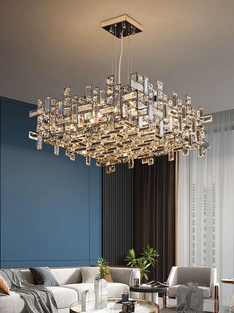 Extra Large Art Irregular Block Collection Crystal Pendant Chandelier Suit for Living Dining Room