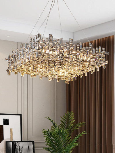 Extra Large Art Irregular Block Collection Crystal Pendant Chandelier Suit for Living Dining Room