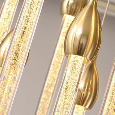 Modern Long Gold Glass Raindrop Rod Pendant Light for Staircase/High-ceiling room