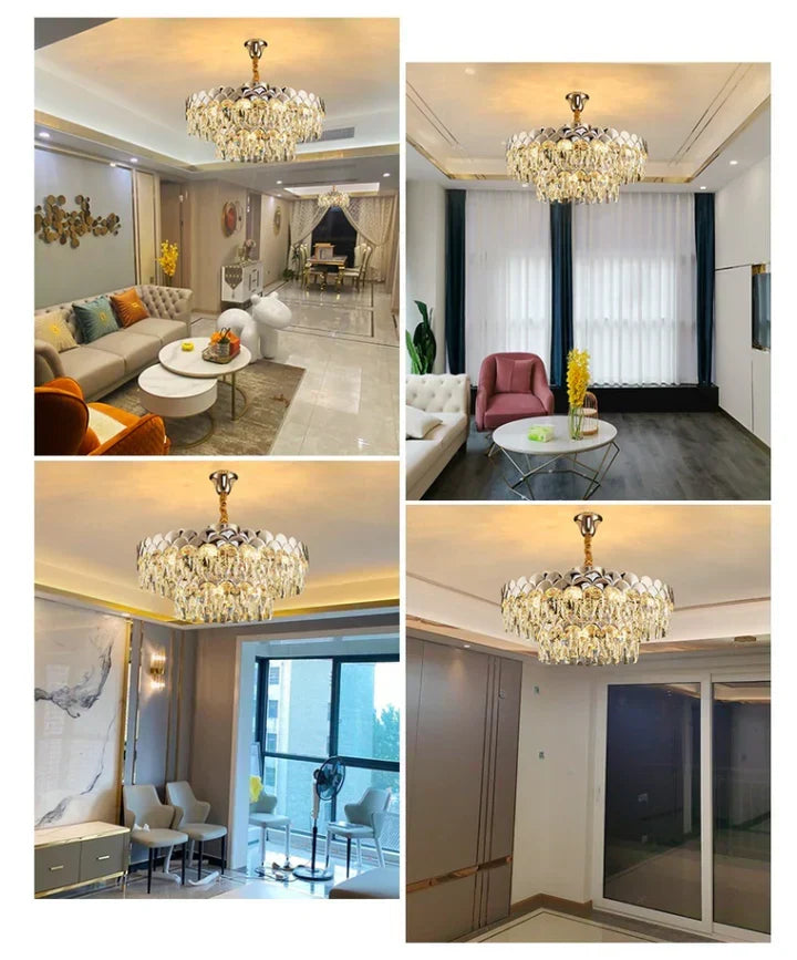 Modern Fish Scale Tiered Crystal Pendant Chandelier Suit for Living Room & Bedroom