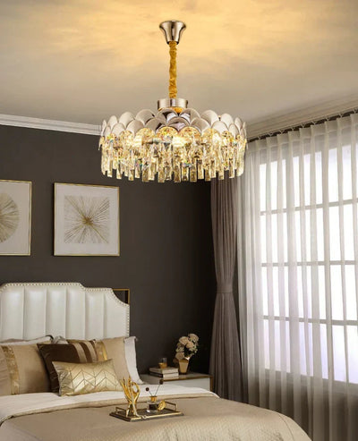 Modern Fish Scale Tiered Crystal Pendant Chandelier Suit for Living Room & Bedroom