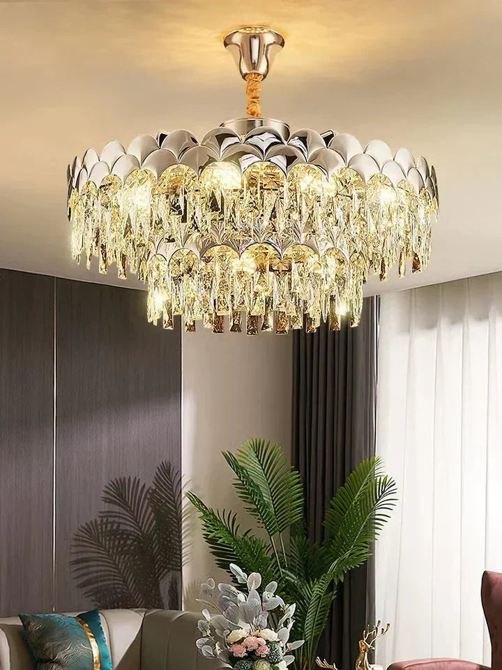 Modern Fish Scale Tiered Crystal Pendant Chandelier Suit for Living Room & Bedroom