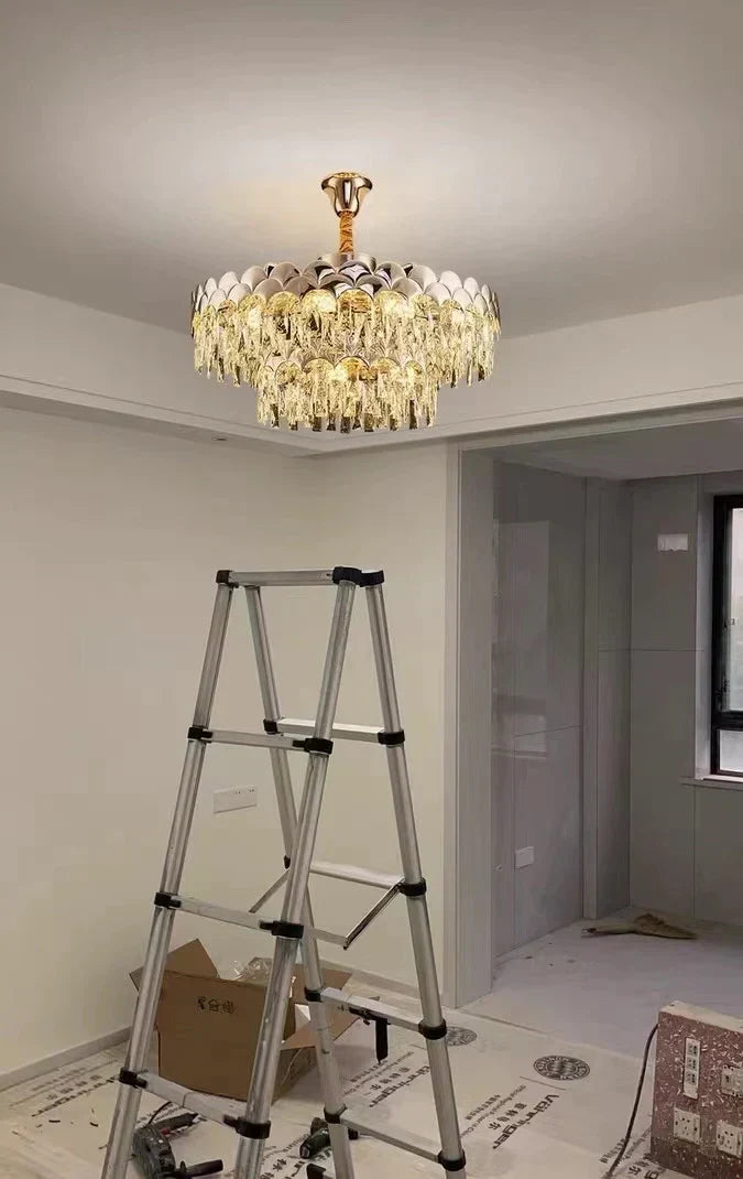 Modern Fish Scale Tiered Crystal Pendant Chandelier Suit for Living Room & Bedroom