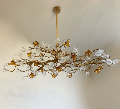 Designer Favorite Brass Branch Chandelier with Artistic Flower Glass for Dining Room Living Room and Kitchen Island