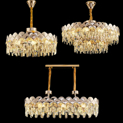 Modern Fish Scale Tiered Crystal Pendant Chandelier Suit for Living Room & Bedroom