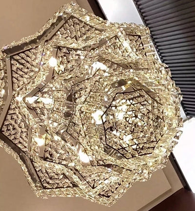 Extra Large Plaza Hall Multi-Tier Crystal Chandelier Foyer Living Room Staircase Ceiling Lighting Fixture In Chrome/Gold Finish
