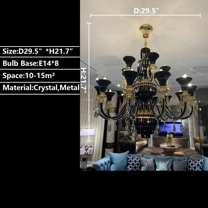 American Traditional Branch Crystal Chandelier with Candle Design in Black and Gold