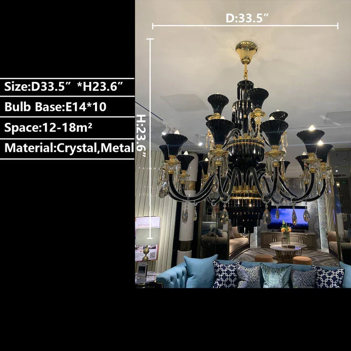 American Traditional Branch Crystal Chandelier with Candle Design in Black and Gold