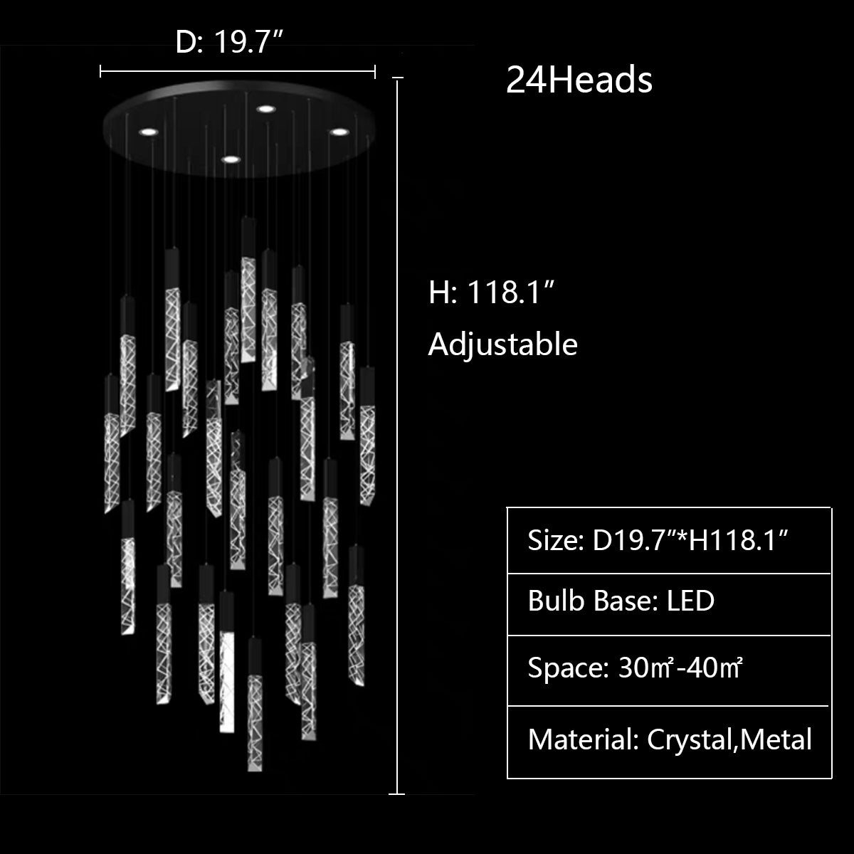 Extra Large Modern K9 Crystal Rod Pendant Long Chandelier for Staircase/Living Room/Foyer