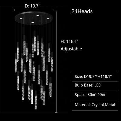 Extra Large Modern K9 Crystal Rod Pendant Long Chandelier for Staircase/Living Room/Foyer