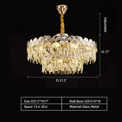 Modern Fish Scale Tiered Crystal Pendant Chandelier Suit for Living Room & Bedroom