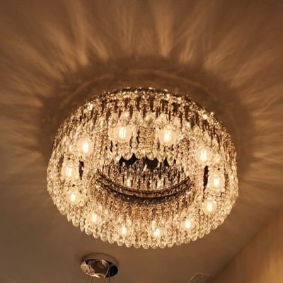 Light Luxury Crystal Beads Drum Collection Flush Mounted/Rectangle/Round Chandelier