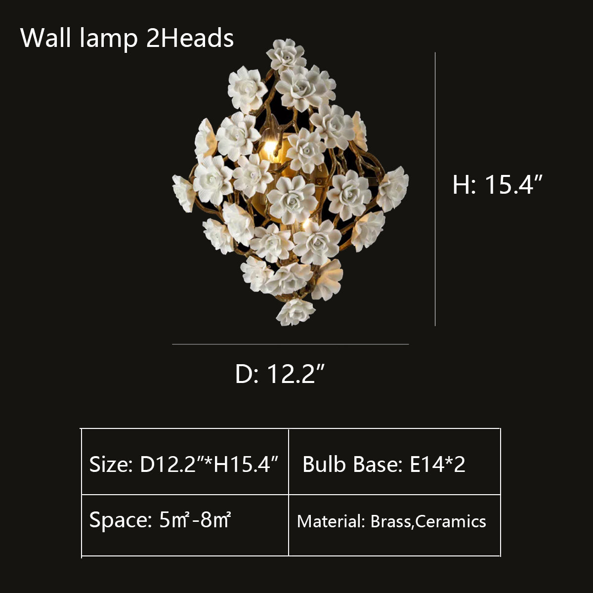 2Heads: D12.2"*H15.4" chandelier,chandeliers,flower,branch,white,gold,flush mount,dining table,kitchen island,romantic,art,designer style,foyer,stairs