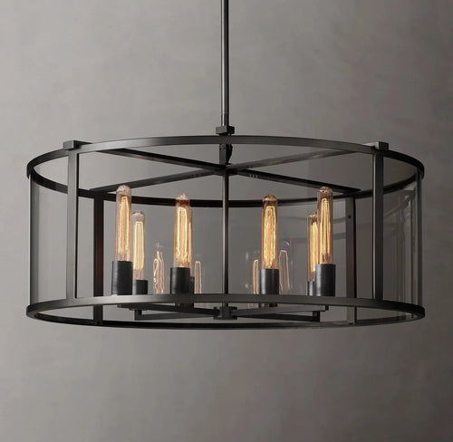 33 Inch Glass Drum Chandelier - Beckman - Cyran Lamps