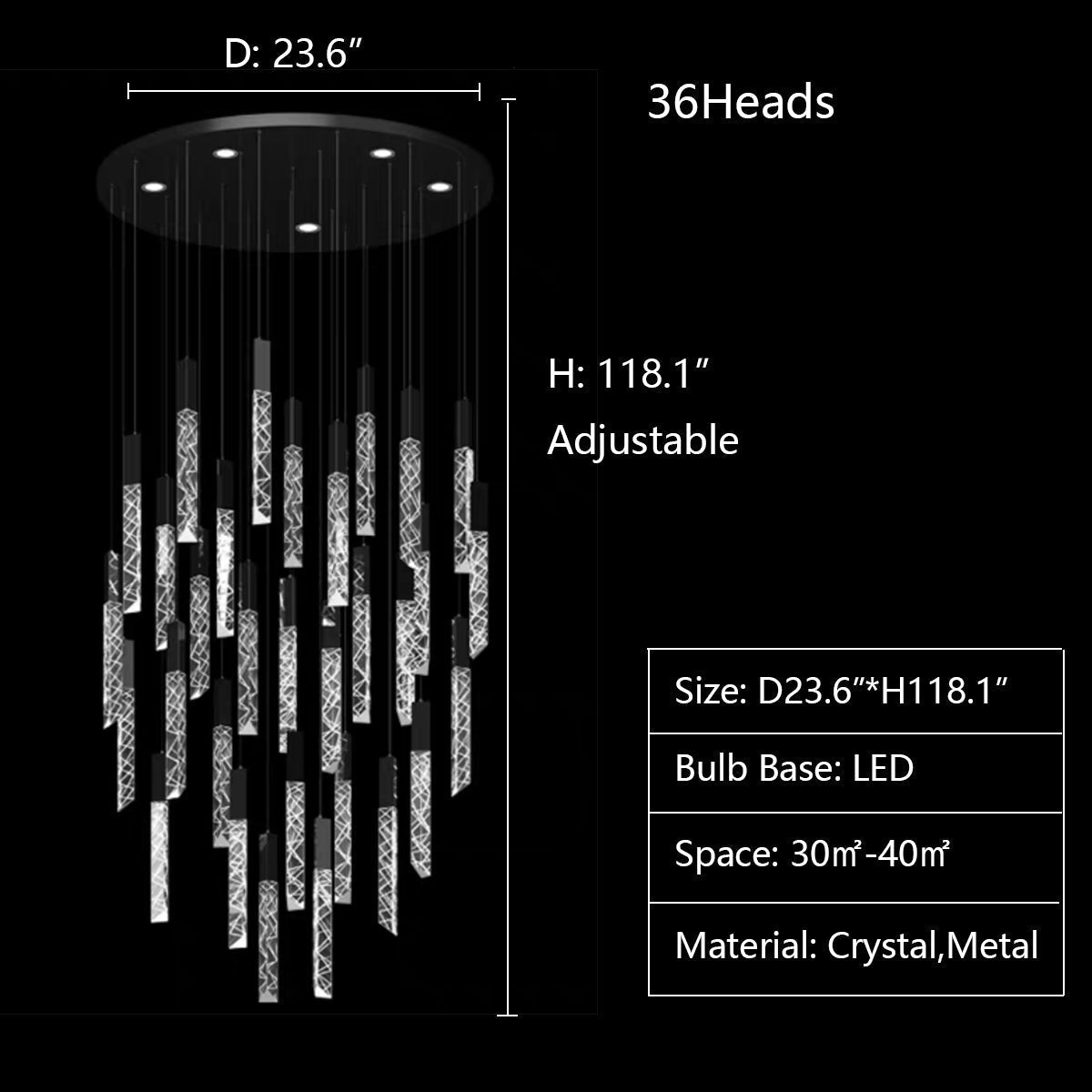 Extra Large Modern K9 Crystal Rod Pendant Long Chandelier for Staircase/Living Room/Foyer