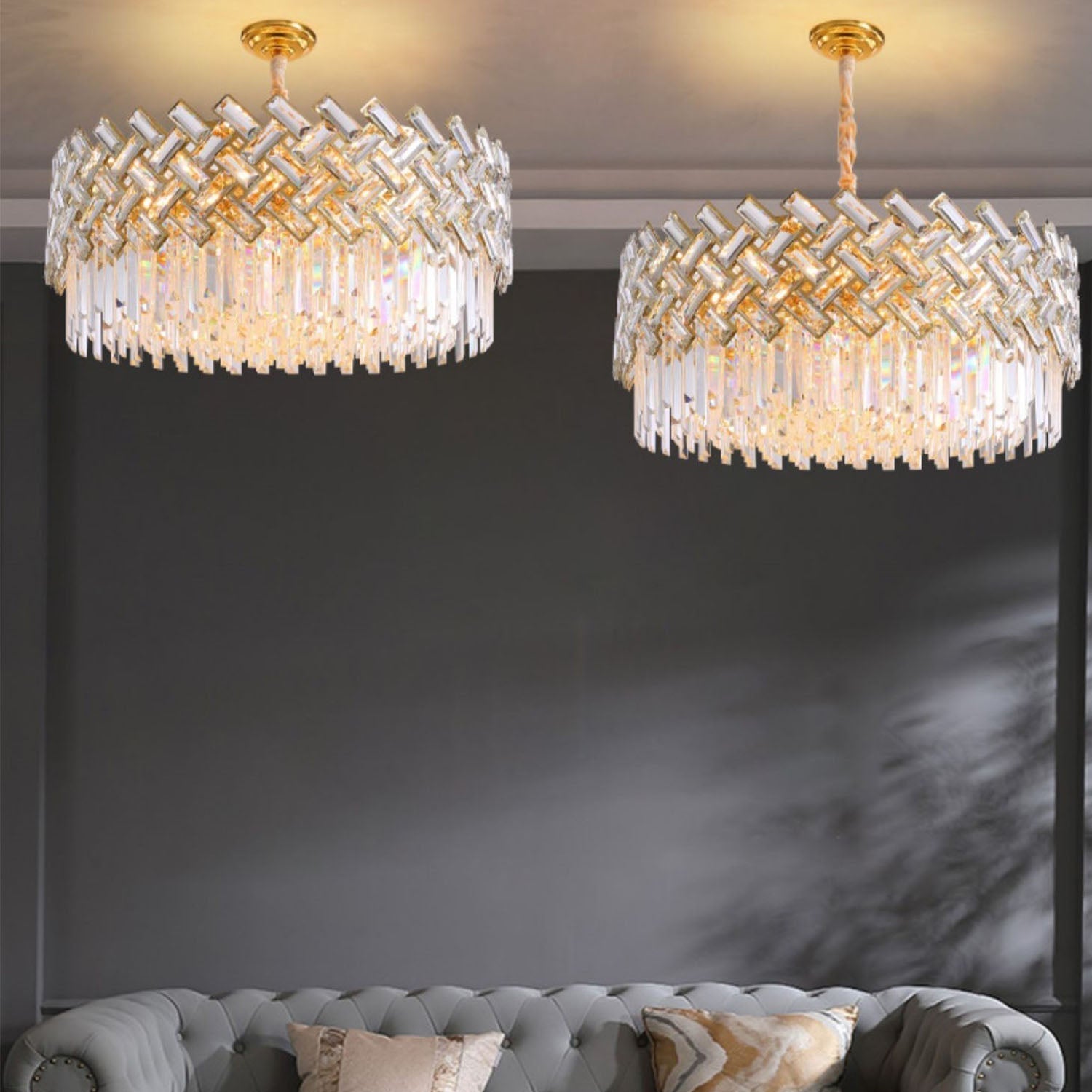 Post-modern Light Luxury Fence Crystal Chandelier Suit for Living/Dining Room