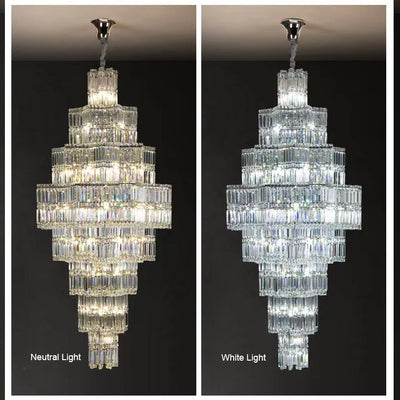 Extra Large Plaza Hall Multi-Tier Crystal Chandelier Foyer Living Room Staircase Ceiling Lighting Fixture In Chrome/Gold Finish