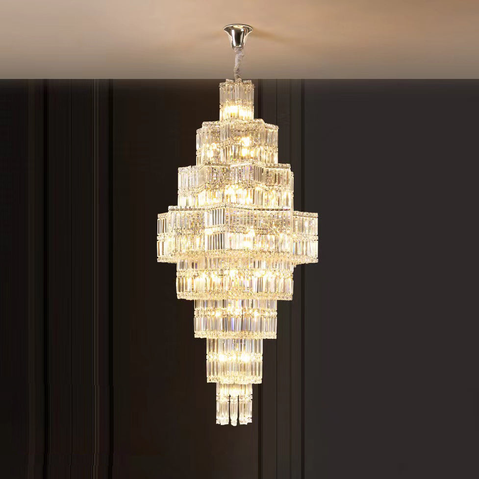 Extra Large Plaza Hall Multi-Tier Crystal Chandelier Foyer Living Room Staircase Ceiling Lighting Fixture In Chrome/Gold Finish