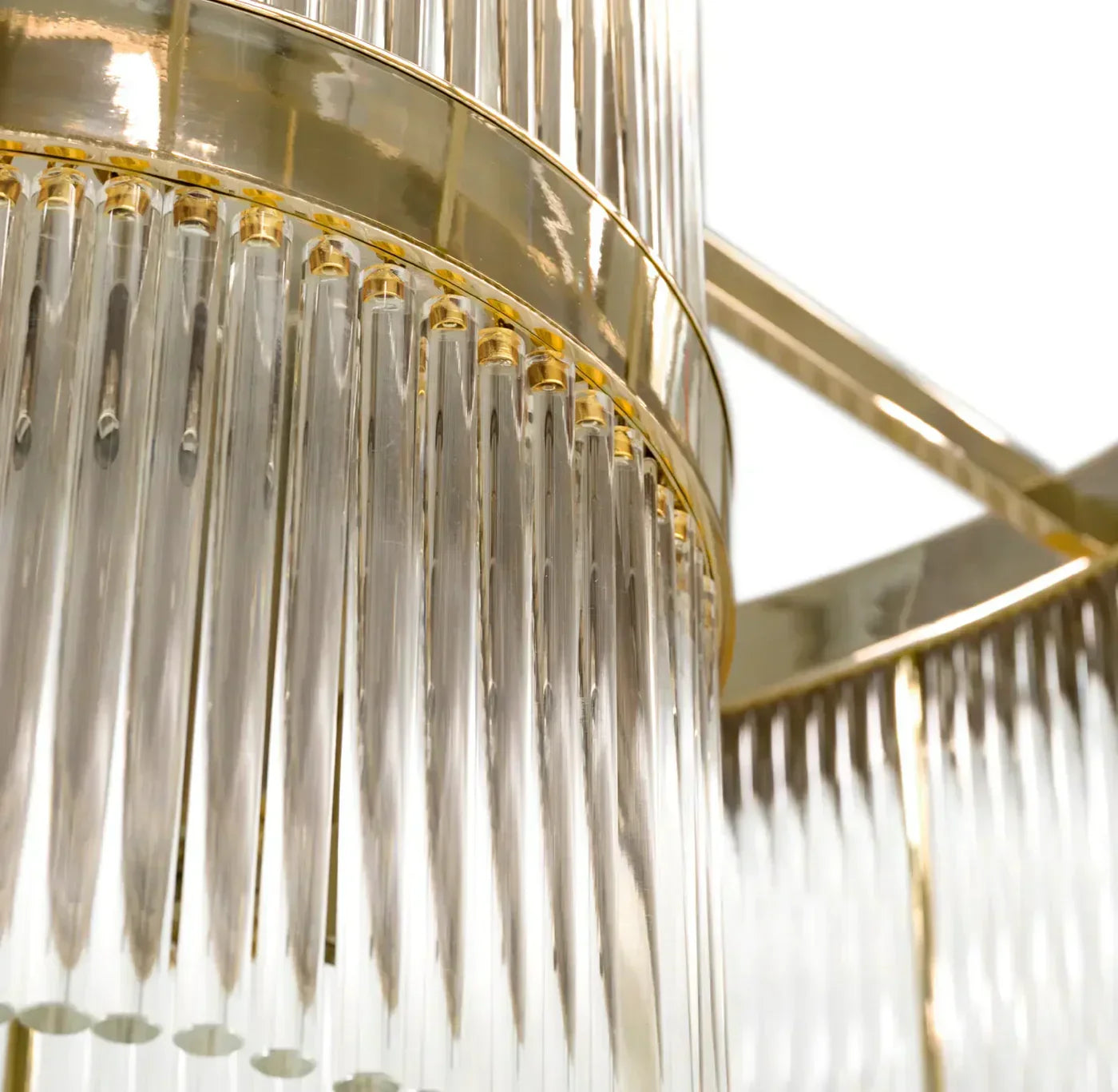 Modern Multi-layered Glass&Metal Rods Chandelier for High-ceiling