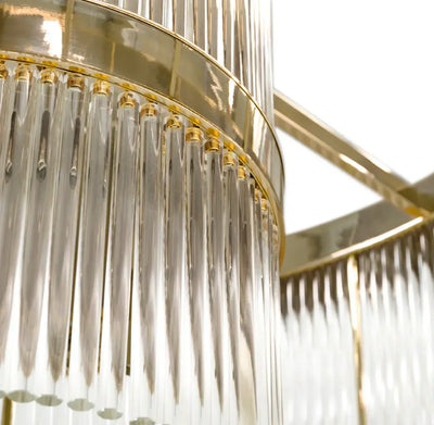 Modern Multi-layered Glass&Metal Rods Chandelier for High-ceiling