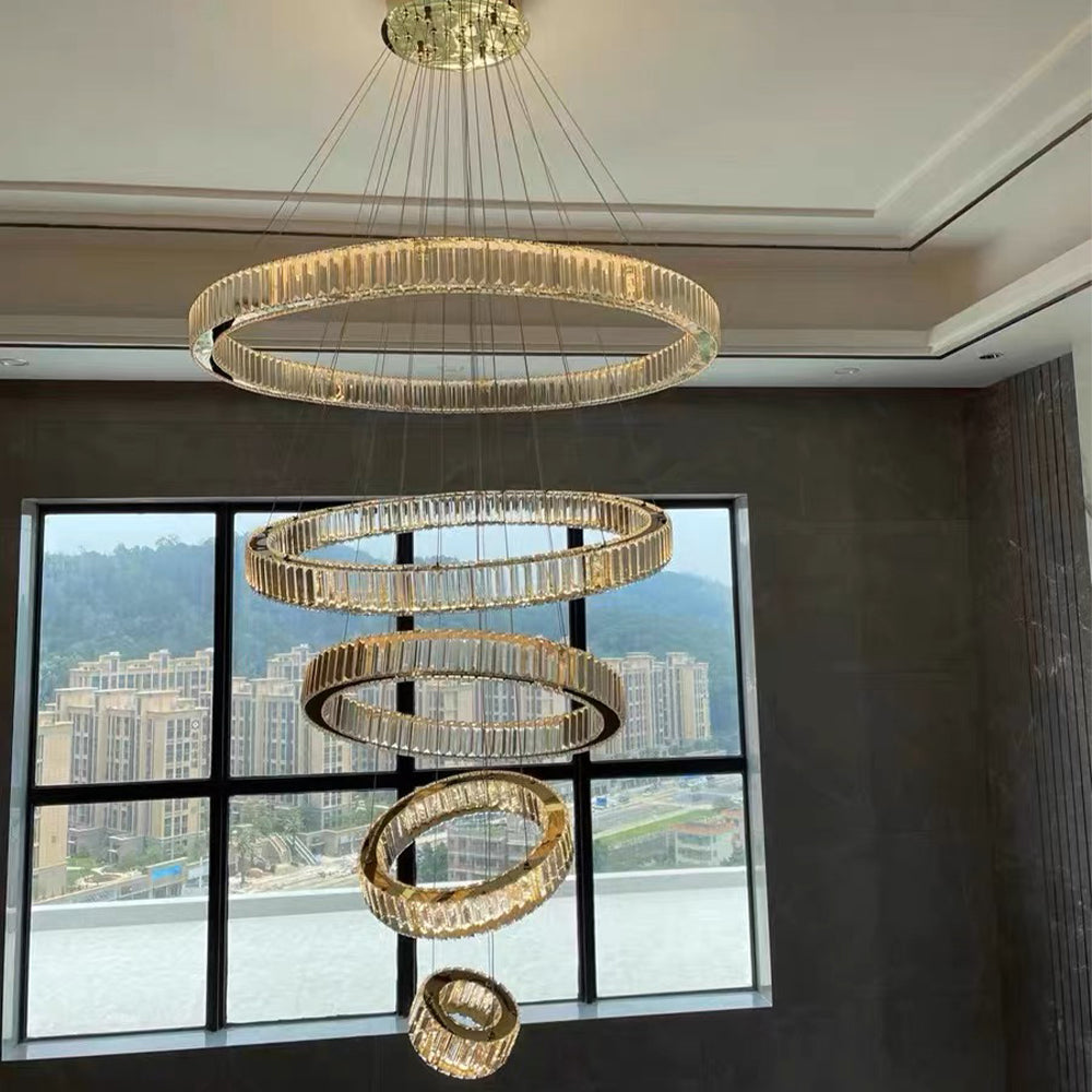 Modern Front Entryway Chandelier 5/6/7 Rings Crystal Gold/ Chrome Finish Ceiling Lamp