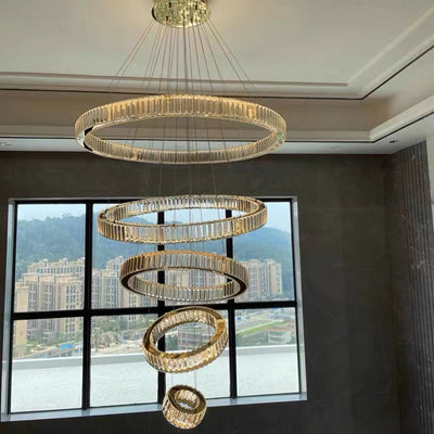 Modern Front Entryway Chandelier 5/6/7 Rings Crystal Gold/ Chrome Finish Ceiling Lamp