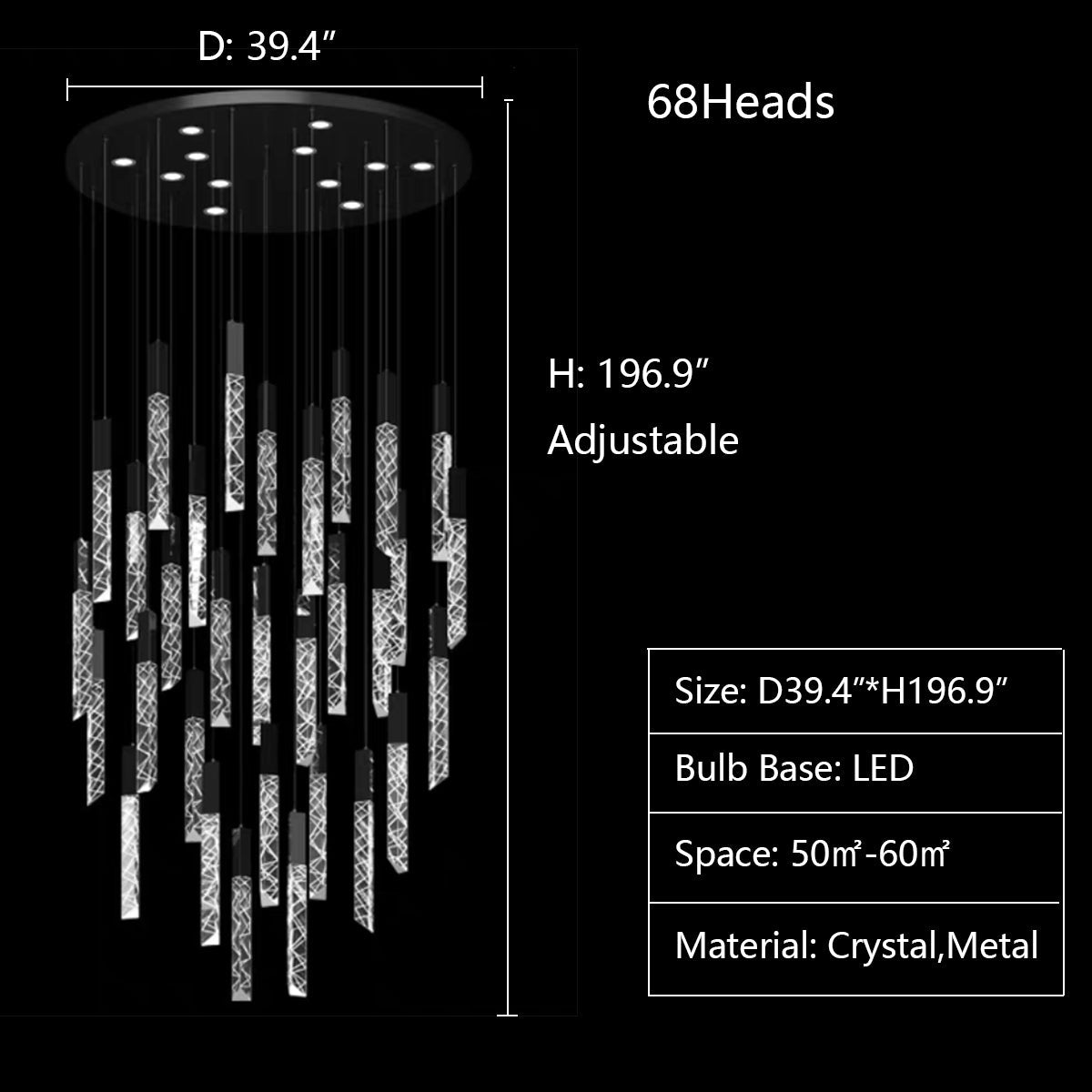 Extra Large Modern K9 Crystal Rod Pendant Long Chandelier for Staircase/Living Room/Foyer