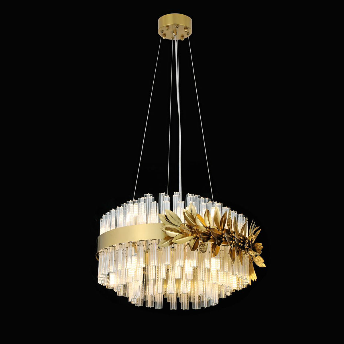 Modern Round/Rectangular Gold Leaves Crystal Chandelier for Living Room/Dining Room