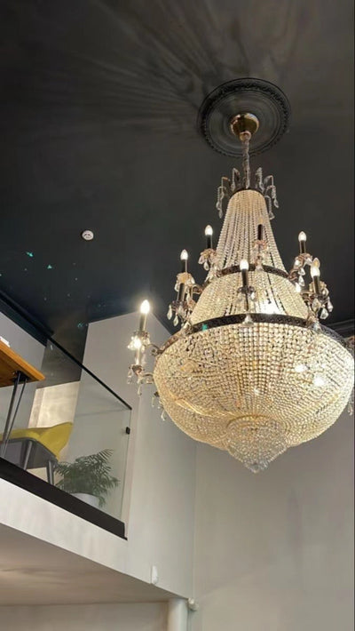 Oversized Luxury Double-layers Golden French Style Candle Crystal Chandelier for Living/Dinning Room/Foyer/Hallway/Staircase