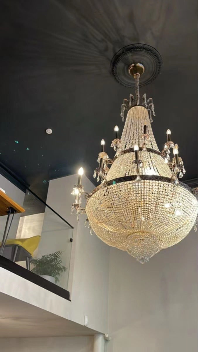 Oversized Luxury Double-layers Golden French Style Candle Crystal Chandelier for Living/Dinning Room/Foyer/Hallway/Staircase