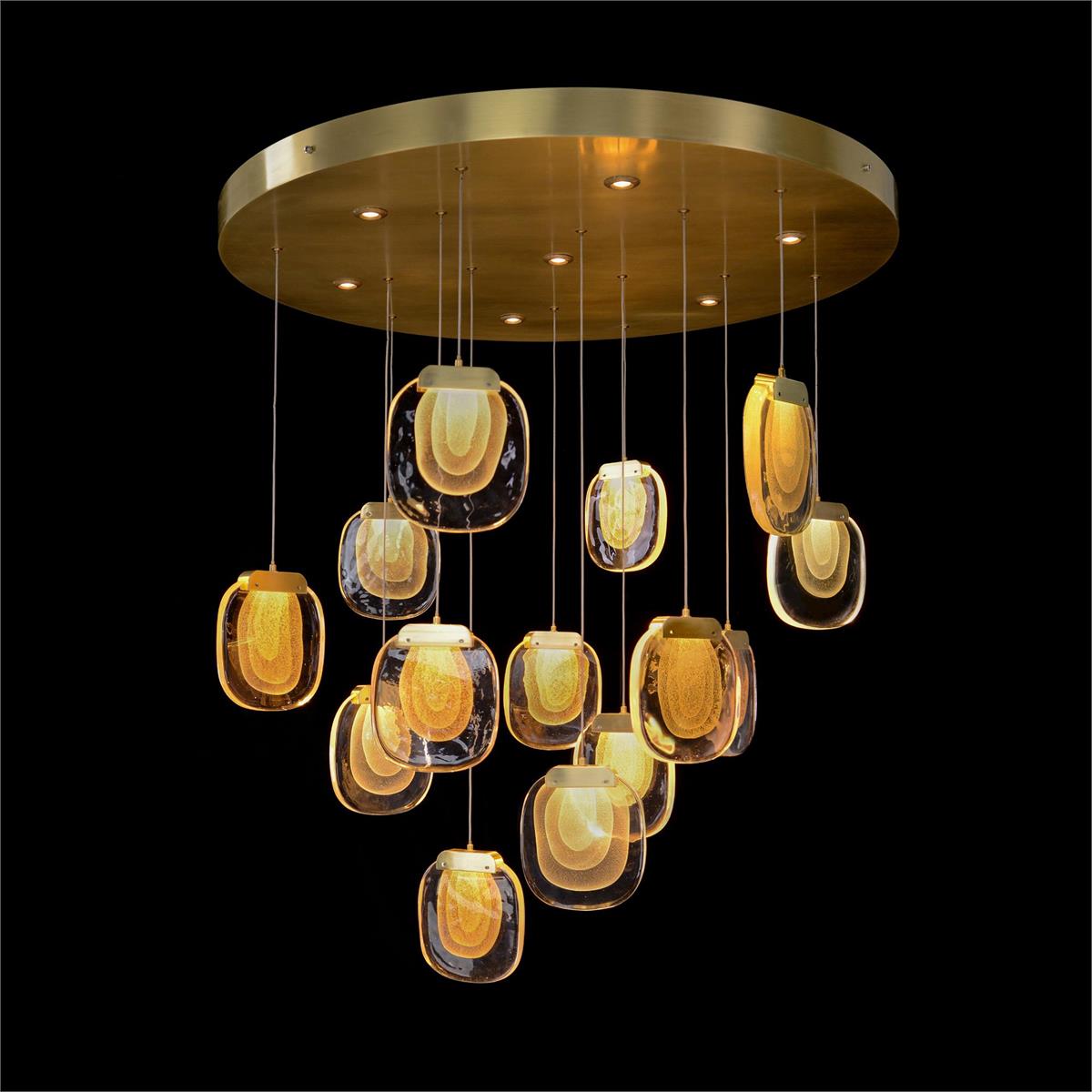 Bansho: Layered Glass Twenty-One-Light Drop Pendant Chandelier - Yovalighting