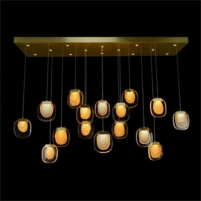 Bansho: Layered Glass Thirty-Light Horizontal Pendant Chandelier - Yovalighting