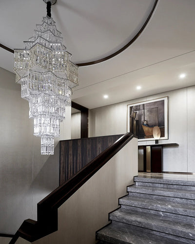 Extra Large Plaza Hall Multi-Tier Crystal Chandelier Foyer Living Room Staircase Ceiling Lighting Fixture In Chrome/Gold Finish