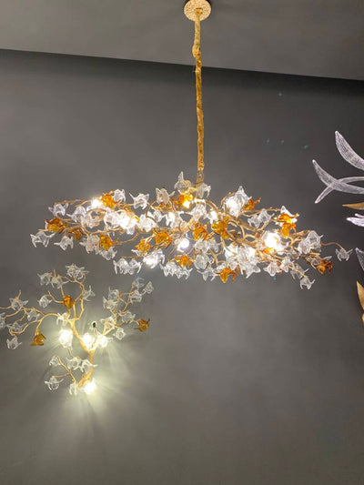 Designer Favorite Brass Branch Chandelier with Artistic Flower Glass for Dining Room Living Room and Kitchen Island