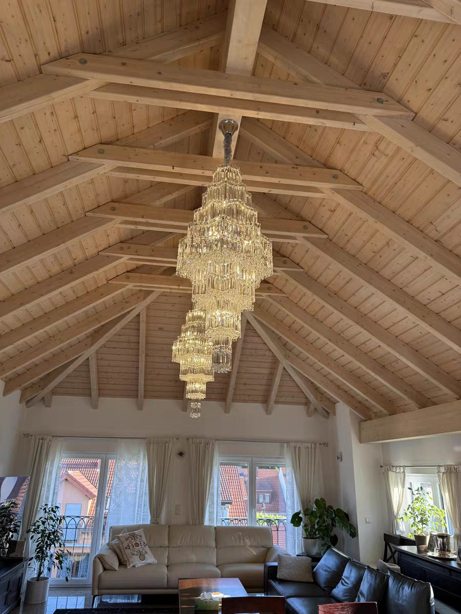 Extra Large Plaza Hall Multi-Tier Crystal Chandelier Foyer Living Room Staircase Ceiling Lighting Fixture In Chrome/Gold Finish