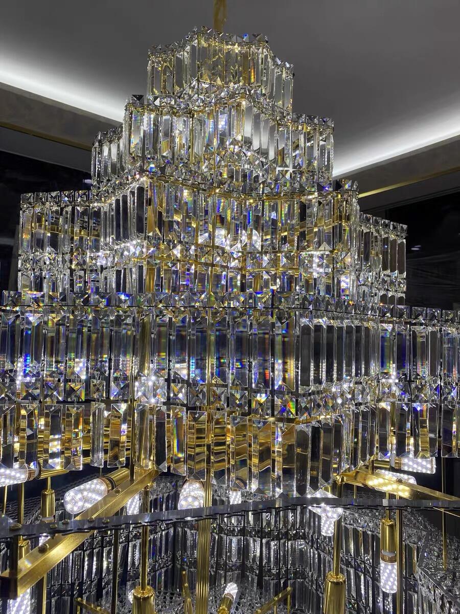Extra Large Plaza Hall Multi-Tier Crystal Chandelier Foyer Living Room Staircase Ceiling Lighting Fixture In Chrome/Gold Finish
